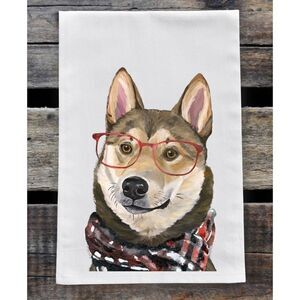 Hippie Hound Studios Christmas Dog Towel “Malamute” Holiday Towel Set 2 NWT